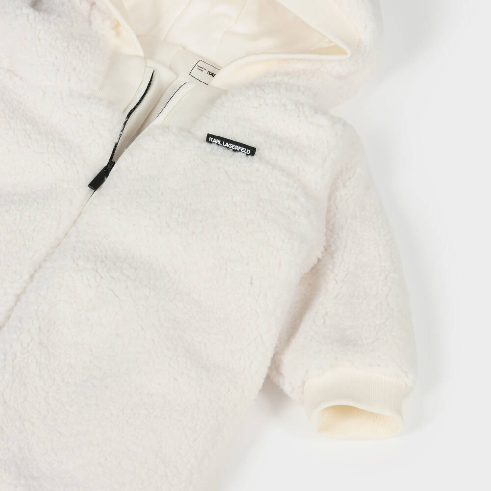 KARL LAGERFELD KIDS-Ivory Sherpa Fleece Hooded Pramsuit | Childrensalon Outlet