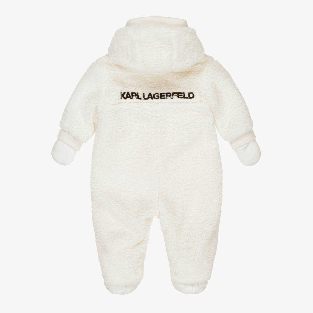 KARL LAGERFELD KIDS-Ivory Sherpa Fleece Hooded Pramsuit | Childrensalon Outlet