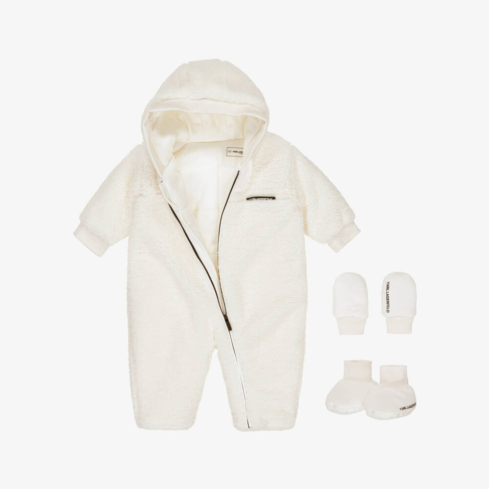 KARL LAGERFELD KIDS-بدلة أطفال بيضاء من شيربا بغطاء رأس | Childrensalon Outlet