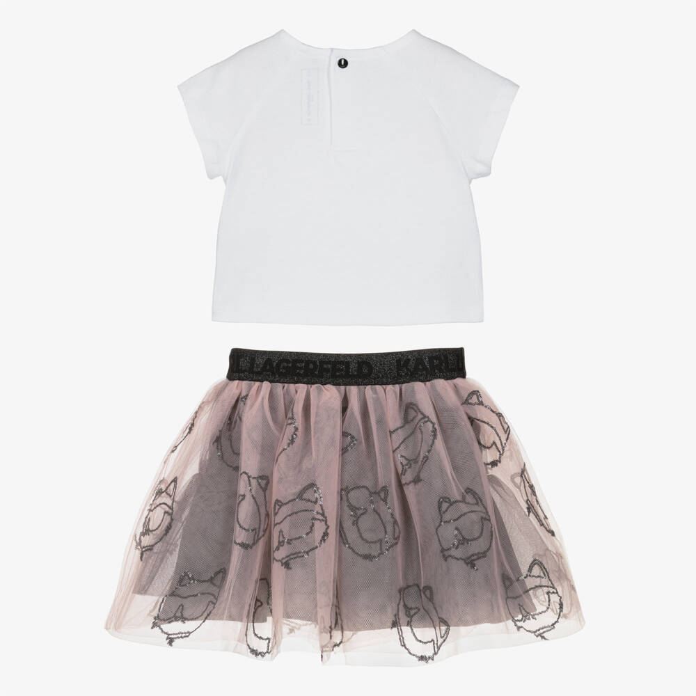 KARL LAGERFELD KIDS-Little Girls White & Pink Skirt Set | Childrensalon Outlet