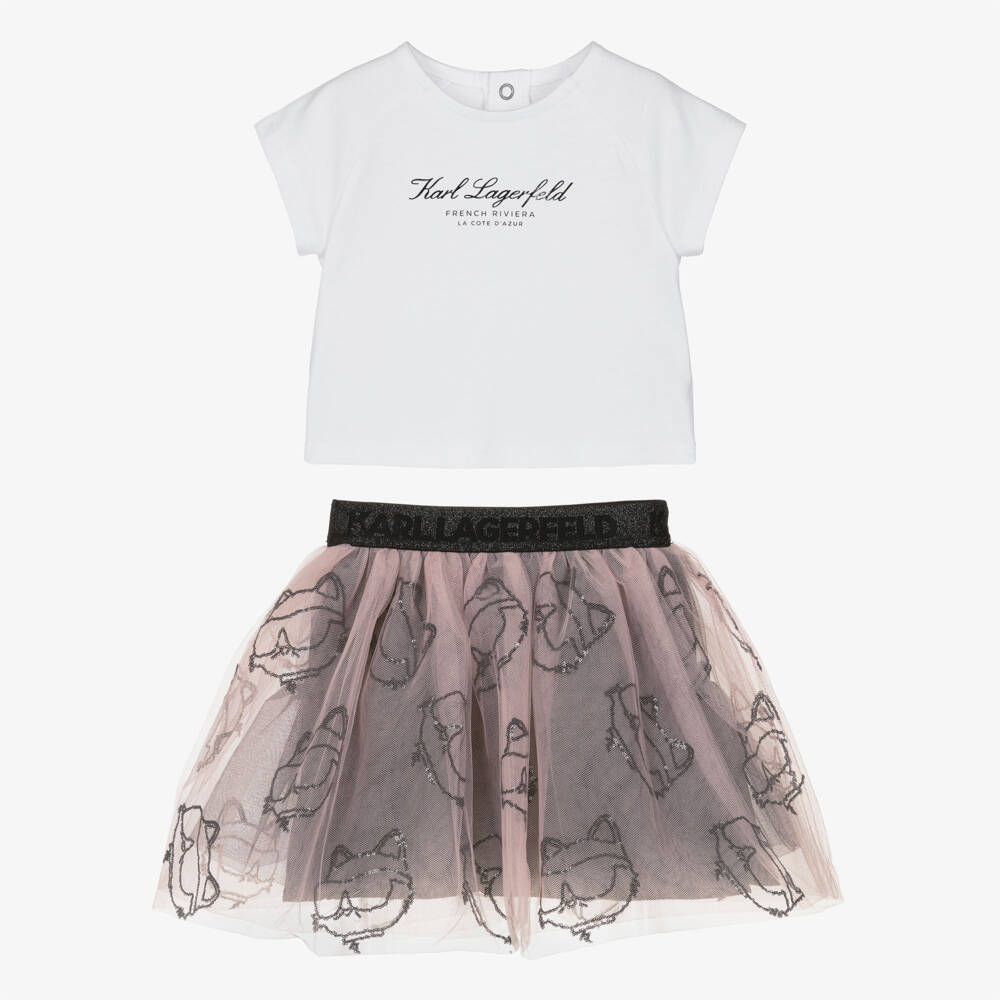 KARL LAGERFELD KIDS-Little Girls White & Pink Skirt Set | Childrensalon Outlet