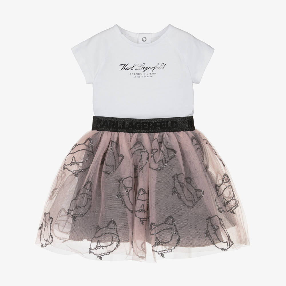 KARL LAGERFELD KIDS-Little Girls White & Pink Skirt Set | Childrensalon Outlet