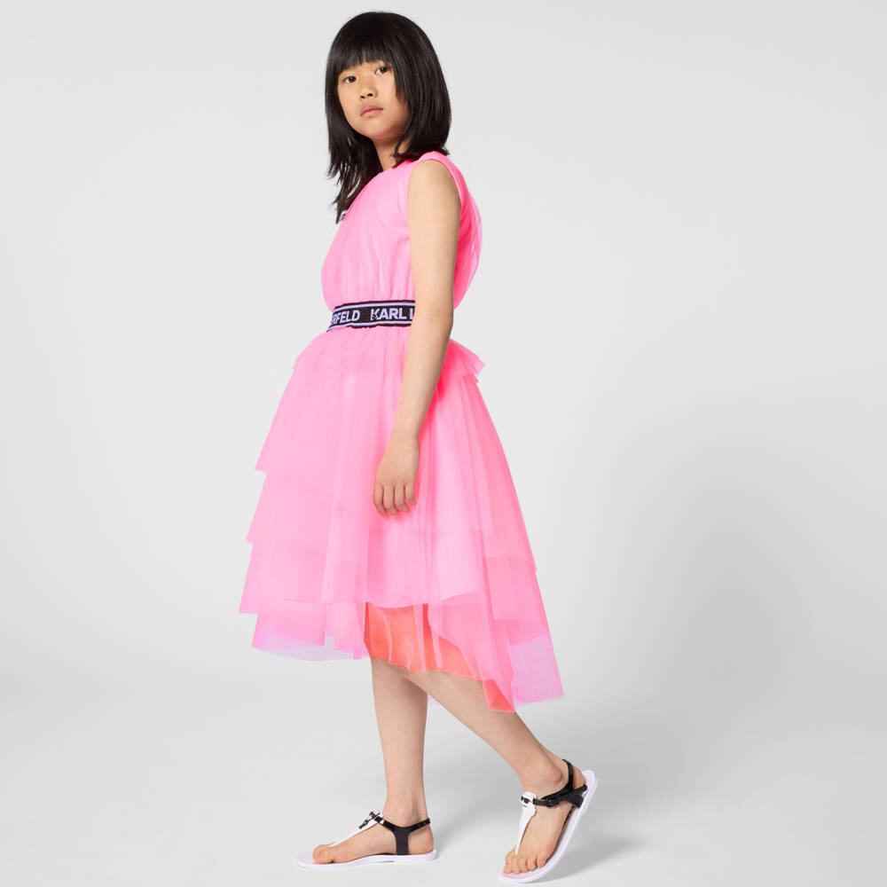KARL LAGERFELD KIDS-Pink Asymetric Midi Length Dress | Childrensalon Outlet