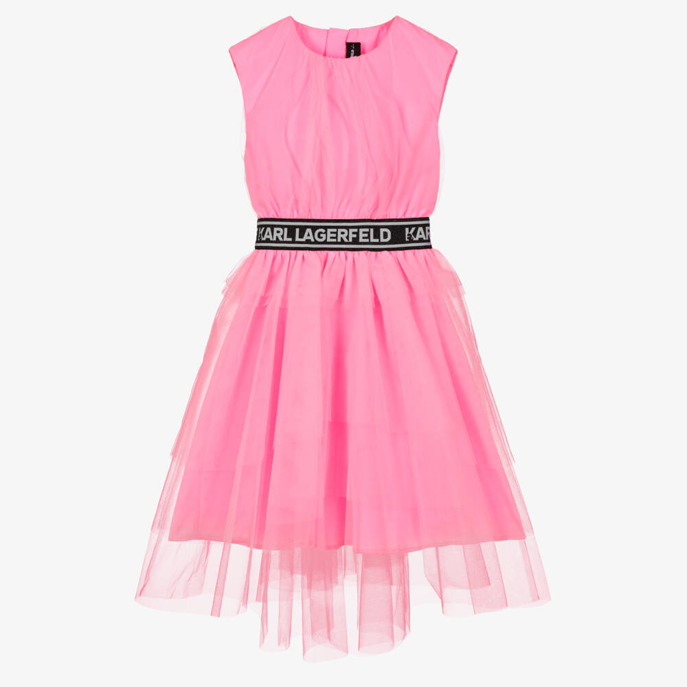 KARL LAGERFELD KIDS-Pink Asymetric Midi Length Dress | Childrensalon Outlet