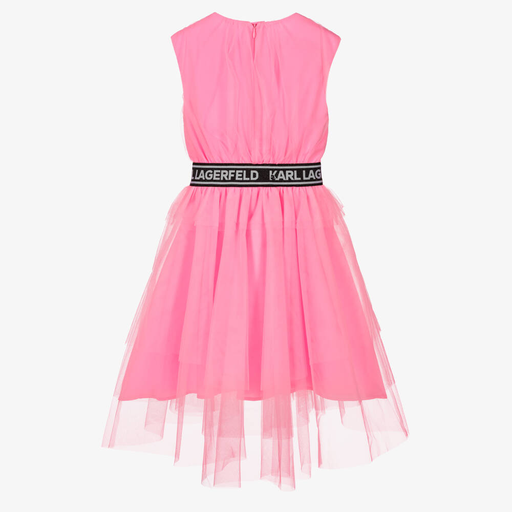 KARL LAGERFELD KIDS-Pink Asymetric Midi Length Dress | Childrensalon Outlet