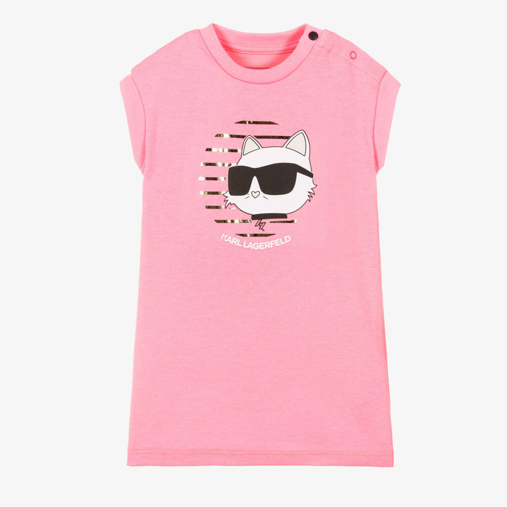 KARL LAGERFELD KIDS-Pink Choupette Dress | Childrensalon Outlet