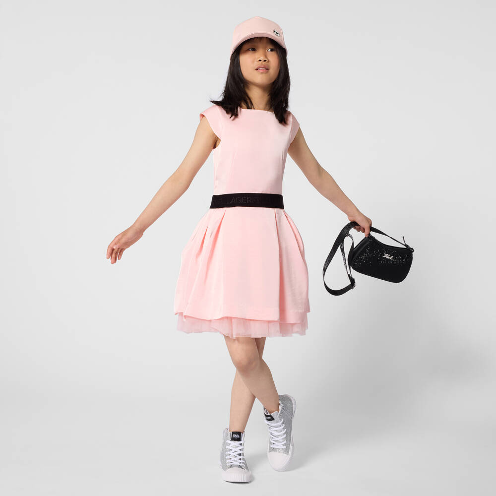 KARL LAGERFELD KIDS-Pink Satin Dress | Childrensalon Outlet