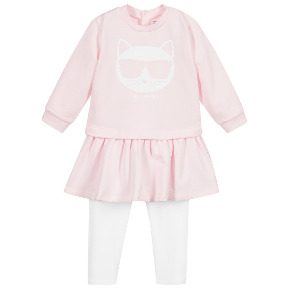 KARL LAGERFELD KIDS - Комплект с платьем розового и белого цвета | Childrensalon