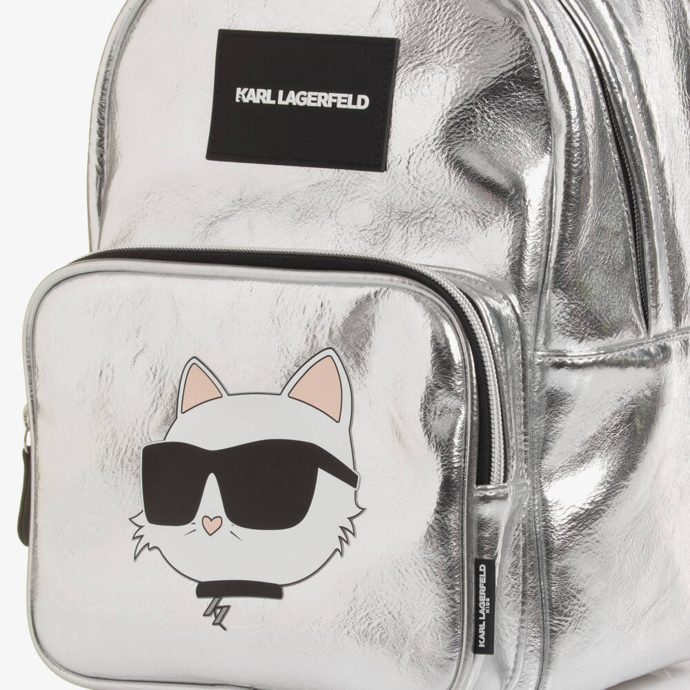 KARL LAGERFELD KIDS-Silver Choupette Backpack | Childrensalon Outlet