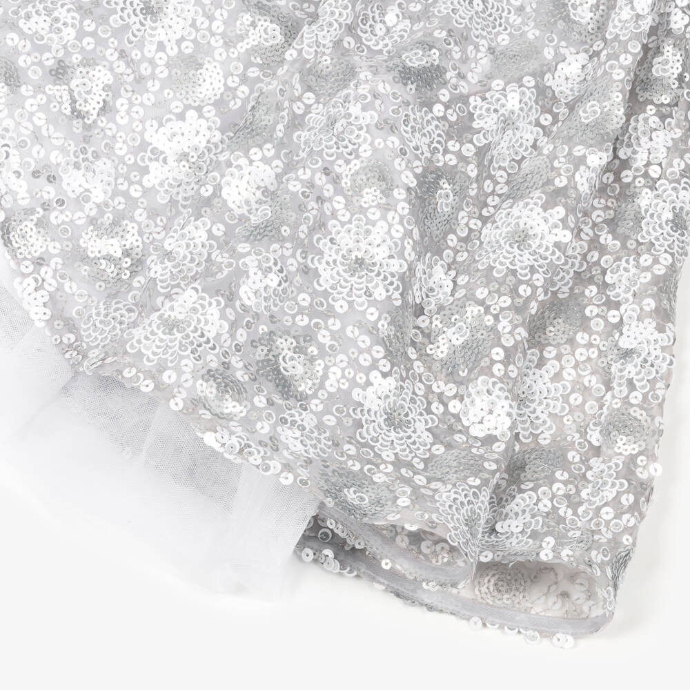 KARL LAGERFELD KIDS-Silver Sequins Bi-material Dress | Childrensalon Outlet
