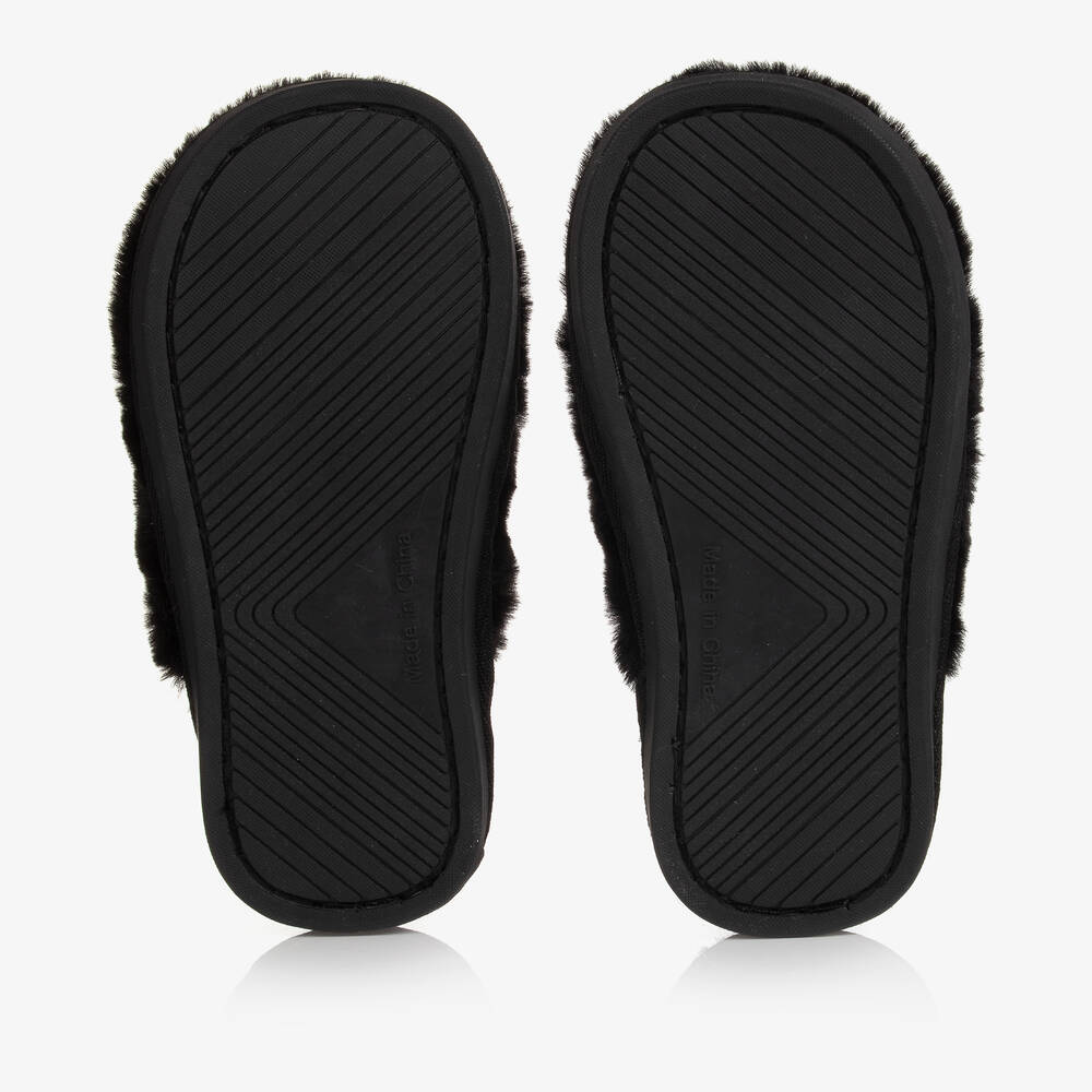 KARL LAGERFELD KIDS-Teen Black Faux Fur Slippers | Childrensalon Outlet