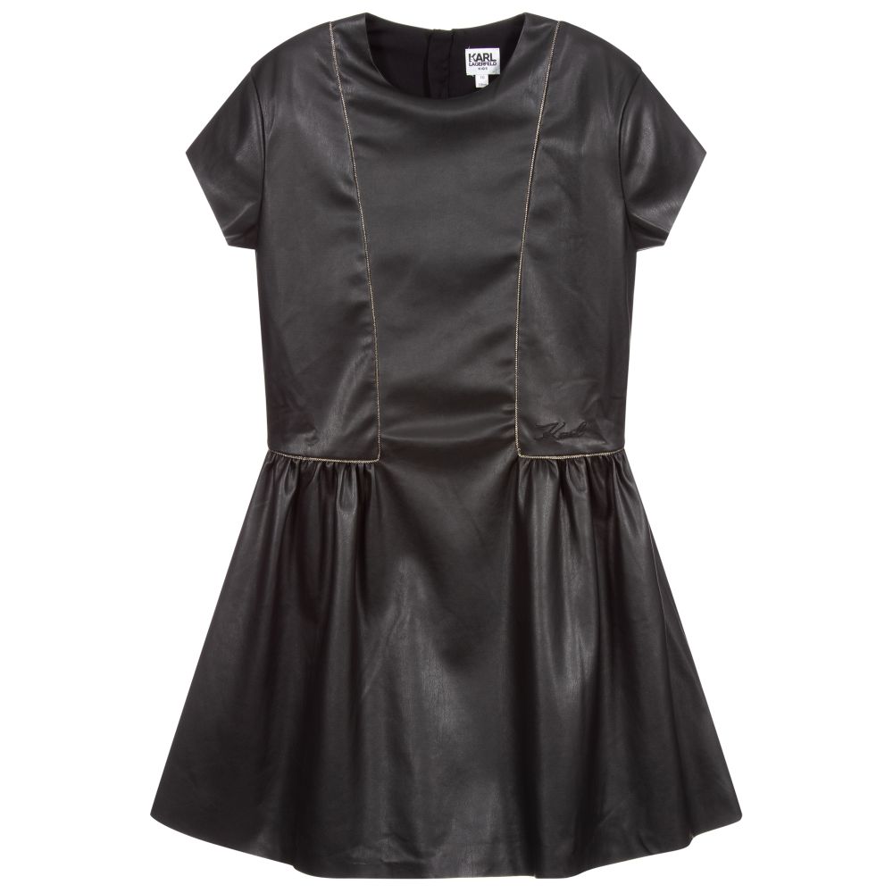 KARL LAGERFELD KIDS-Teen Black Faux Leather Dress | Childrensalon Outlet