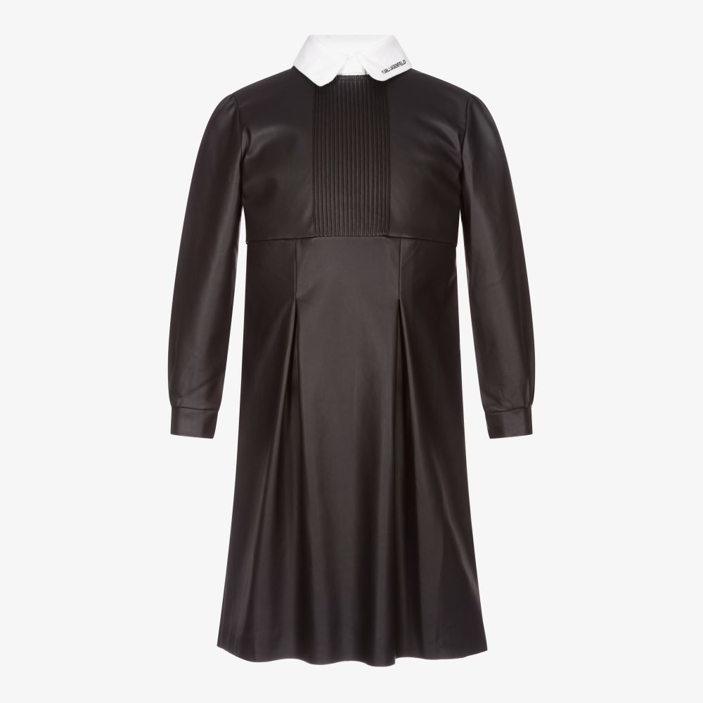 KARL LAGERFELD KIDS-Teen Black Faux Leather Dress | Childrensalon Outlet
