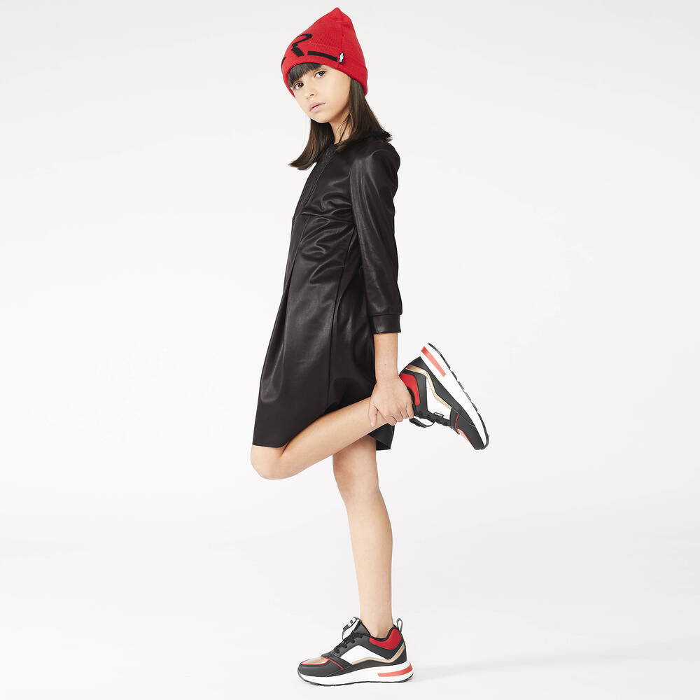 KARL LAGERFELD KIDS-Teen Black Faux Leather Dress | Childrensalon Outlet