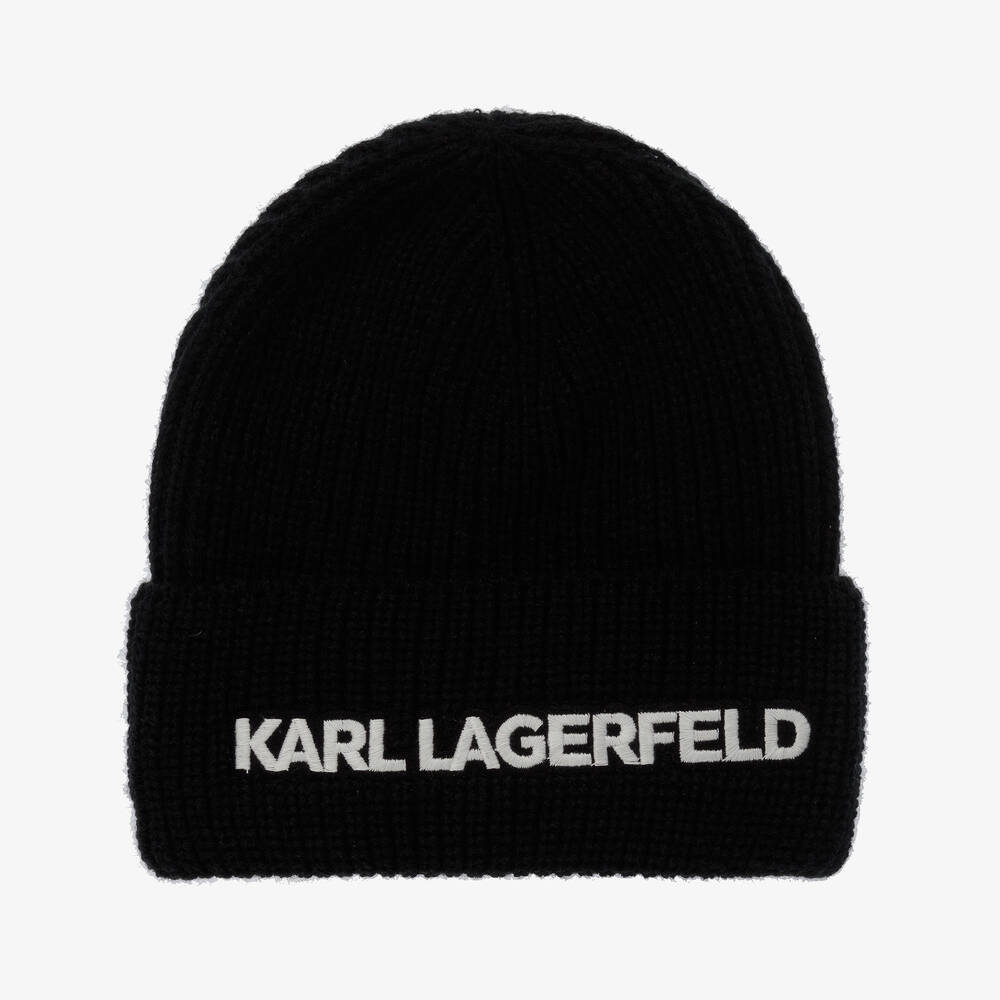 KARL LAGERFELD KIDS - قبعة بيني أكريليك محبوك لون أسود تينز | Childrensalon