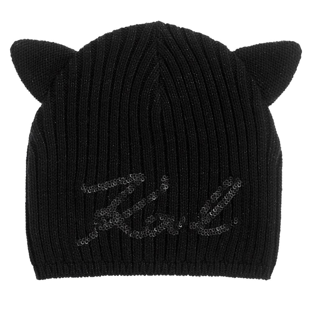 KARL LAGERFELD KIDS - Teen Black Knitted Logo Hat | Childrensalon