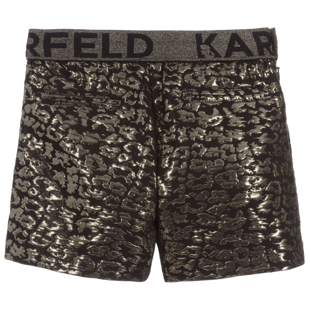 KARL LAGERFELD KIDS-Teen Black Leopard Logo Shorts | Childrensalon Outlet