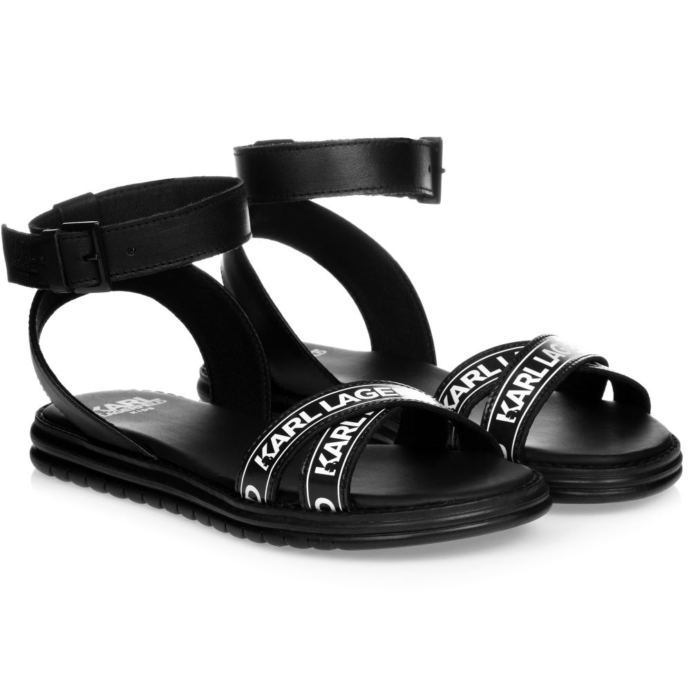 KARL LAGERFELD KIDS - Teen Black Logo Sandals | Childrensalon