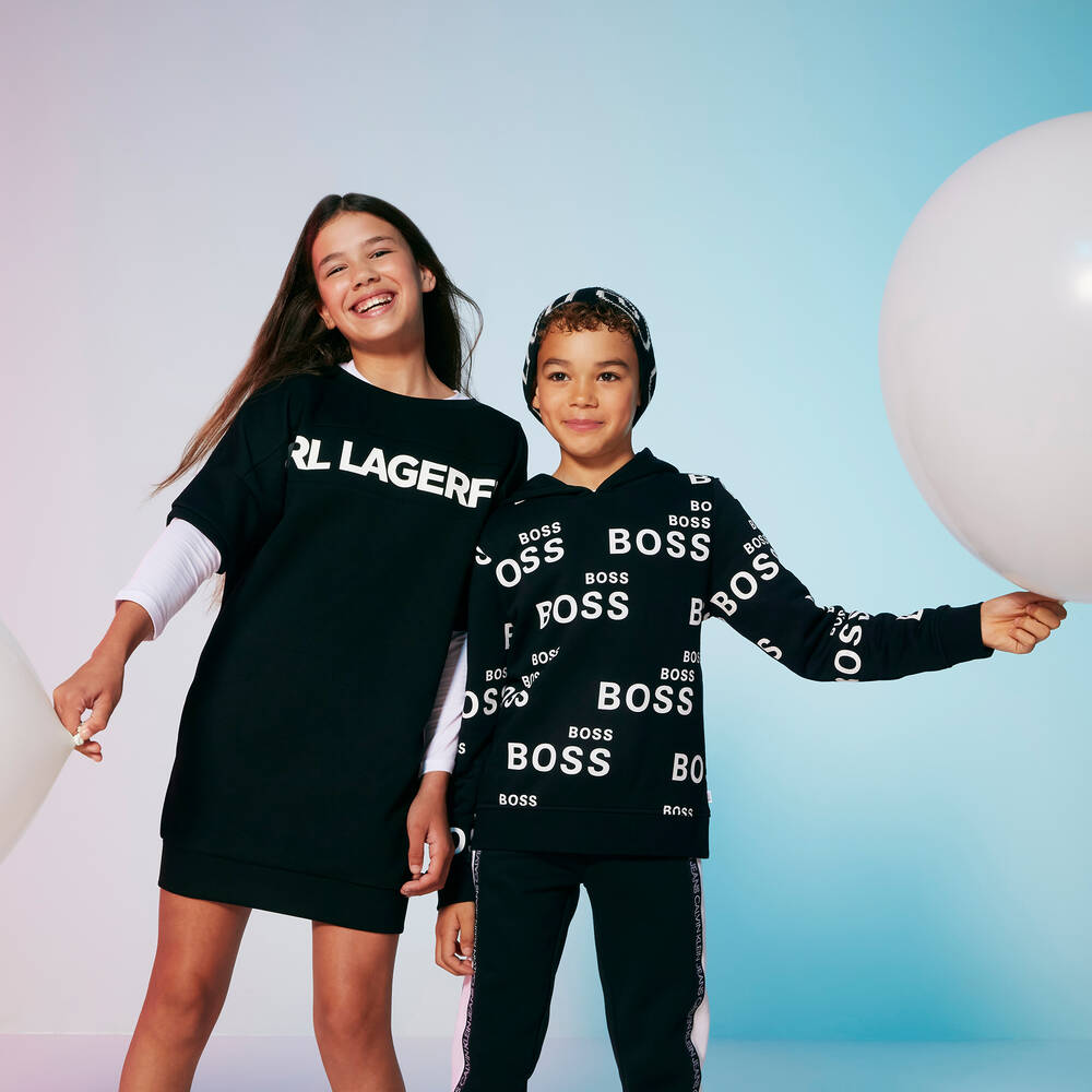 KARL LAGERFELD KIDS-Teen Black Sweatshirt Dress | Childrensalon Outlet