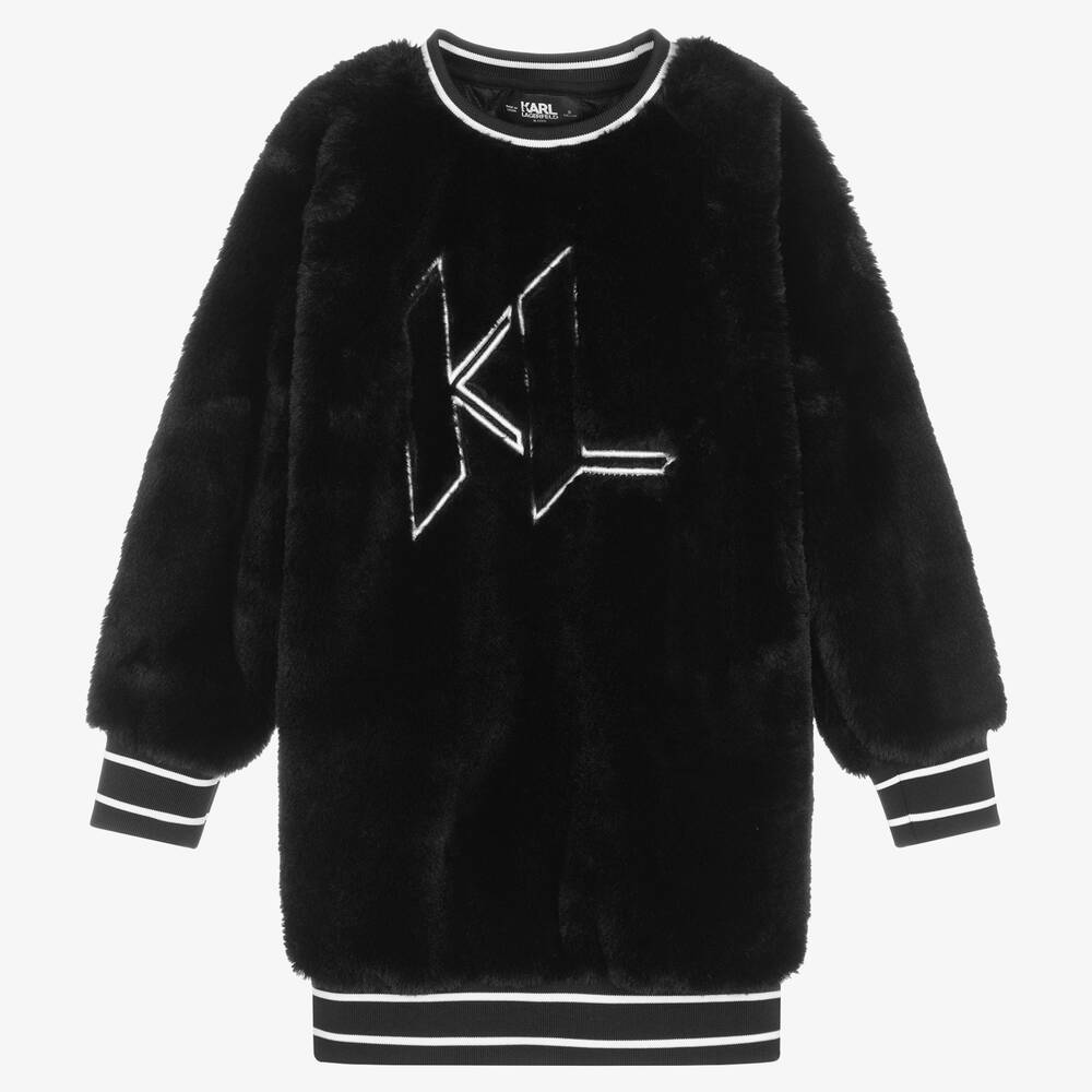 KARL LAGERFELD KIDS - فستان سويتشيرت تينز فرو صناعي لون أسود | Childrensalon