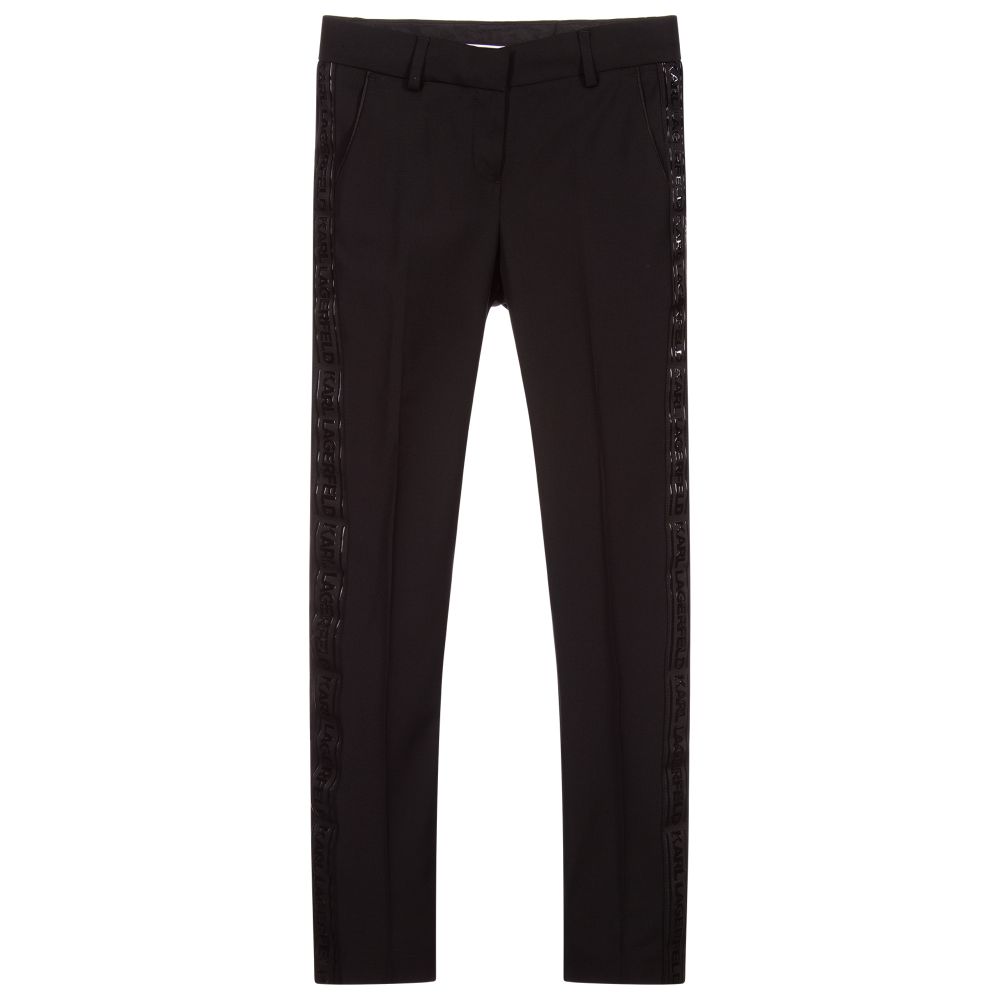 KARL LAGERFELD KIDS-Teen Black Wool Logo Trousers | Childrensalon Outlet