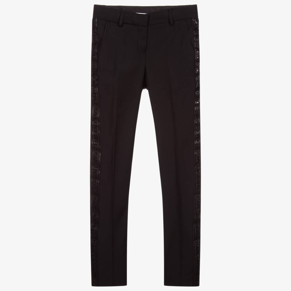 KARL LAGERFELD KIDS-Teen Black Wool Logo Trousers | Childrensalon Outlet