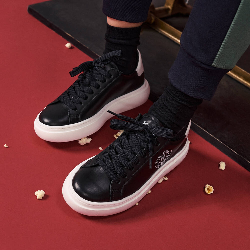 KARL LAGERFELD KIDS-Teen Boys Black Leather Lace-Up Trainers | Childrensalon Outlet