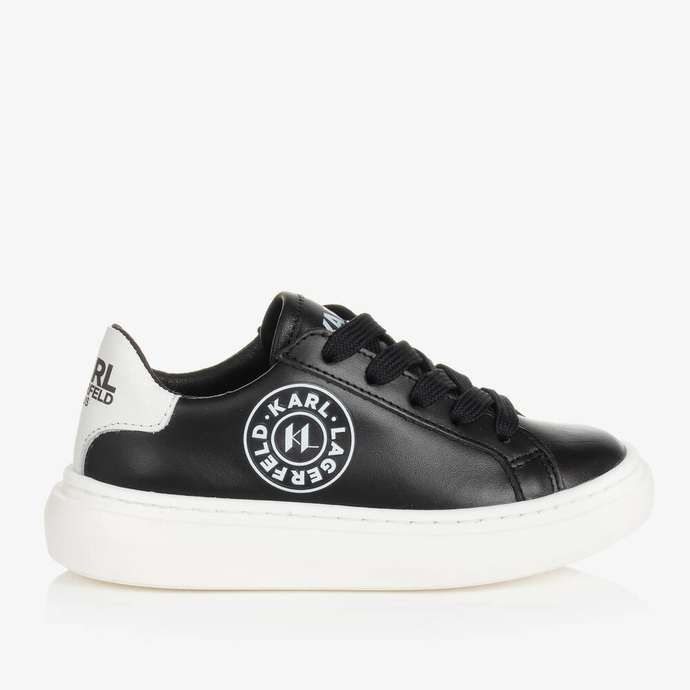 KARL LAGERFELD KIDS-Teen Boys Black Leather Lace-Up Trainers | Childrensalon Outlet