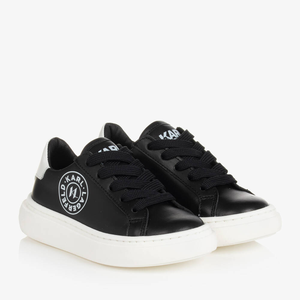 KARL LAGERFELD KIDS - Teen Boys Black Leather Lace-Up Trainers | Childrensalon