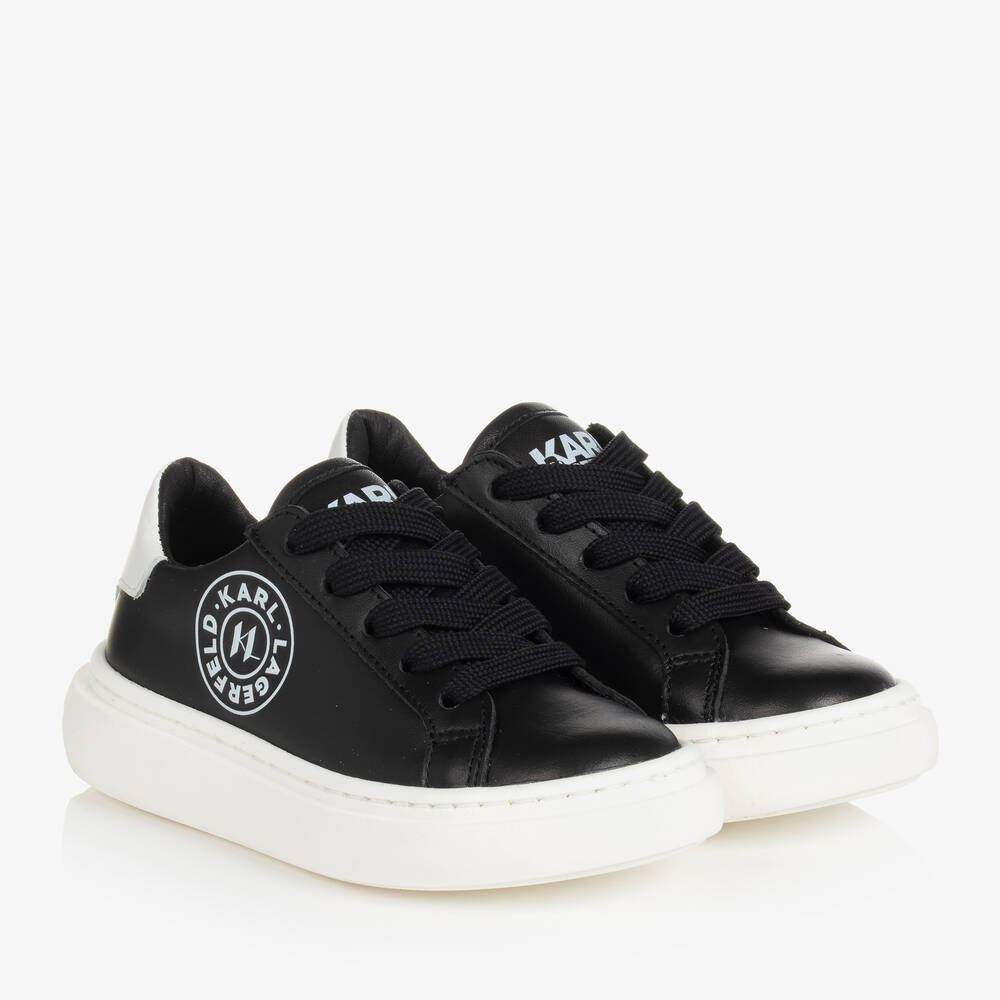 Childrens black leather trainers sales