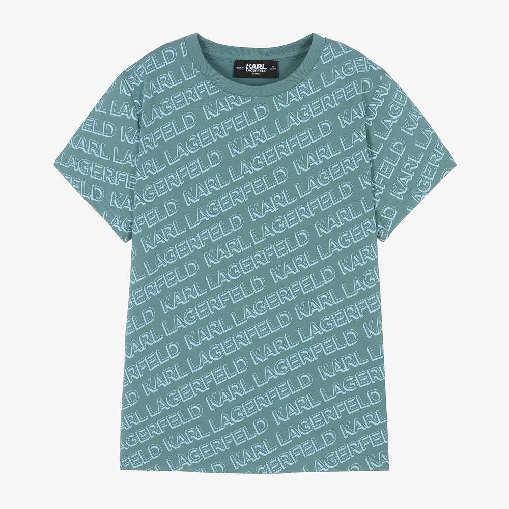 KARL LAGERFELD KIDS - Teen Boys Blue Cotton Logo T-Shirt | Childrensalon