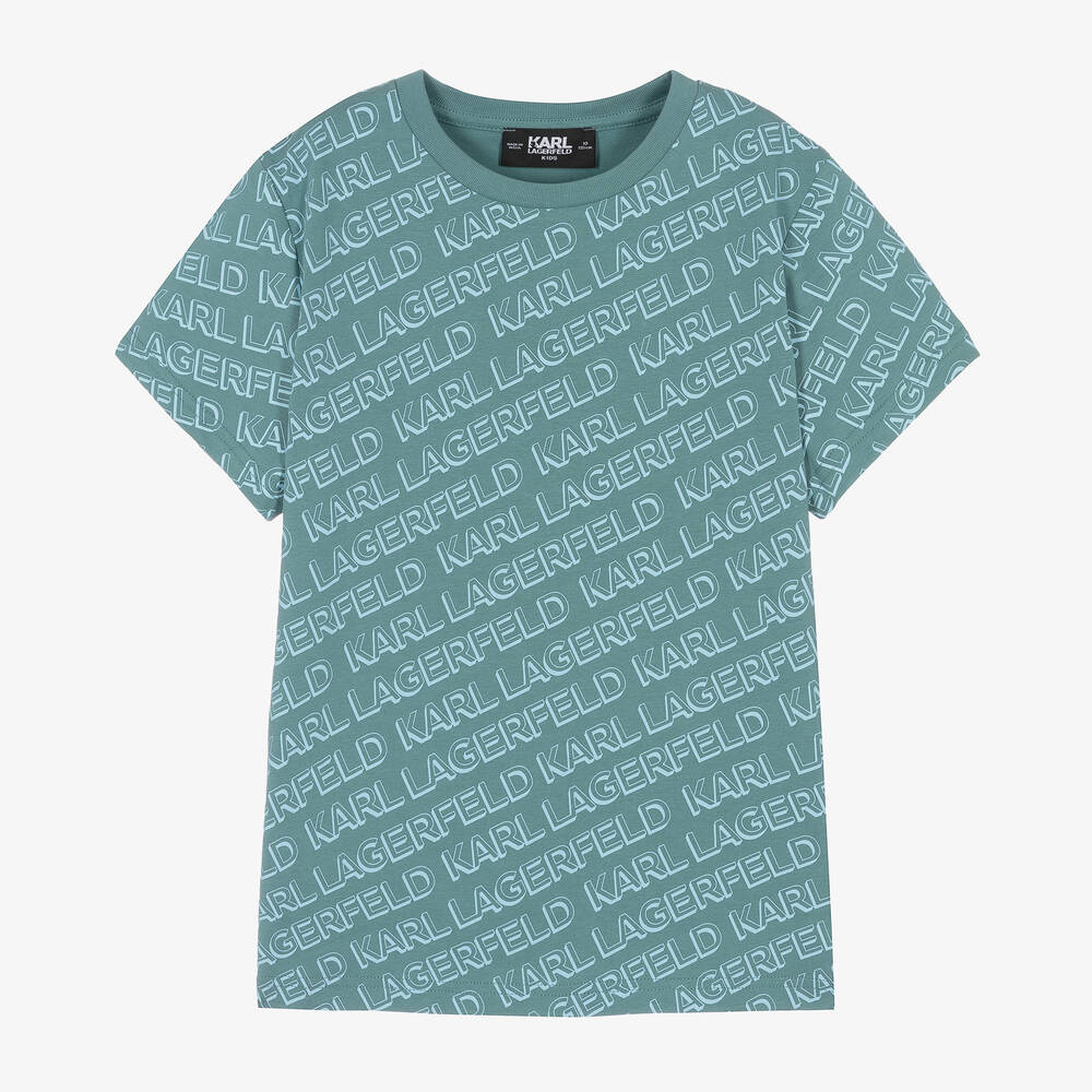 KARL LAGERFELD KIDS-Teen Boys Blue Cotton Logo T-Shirt | Childrensalon Outlet