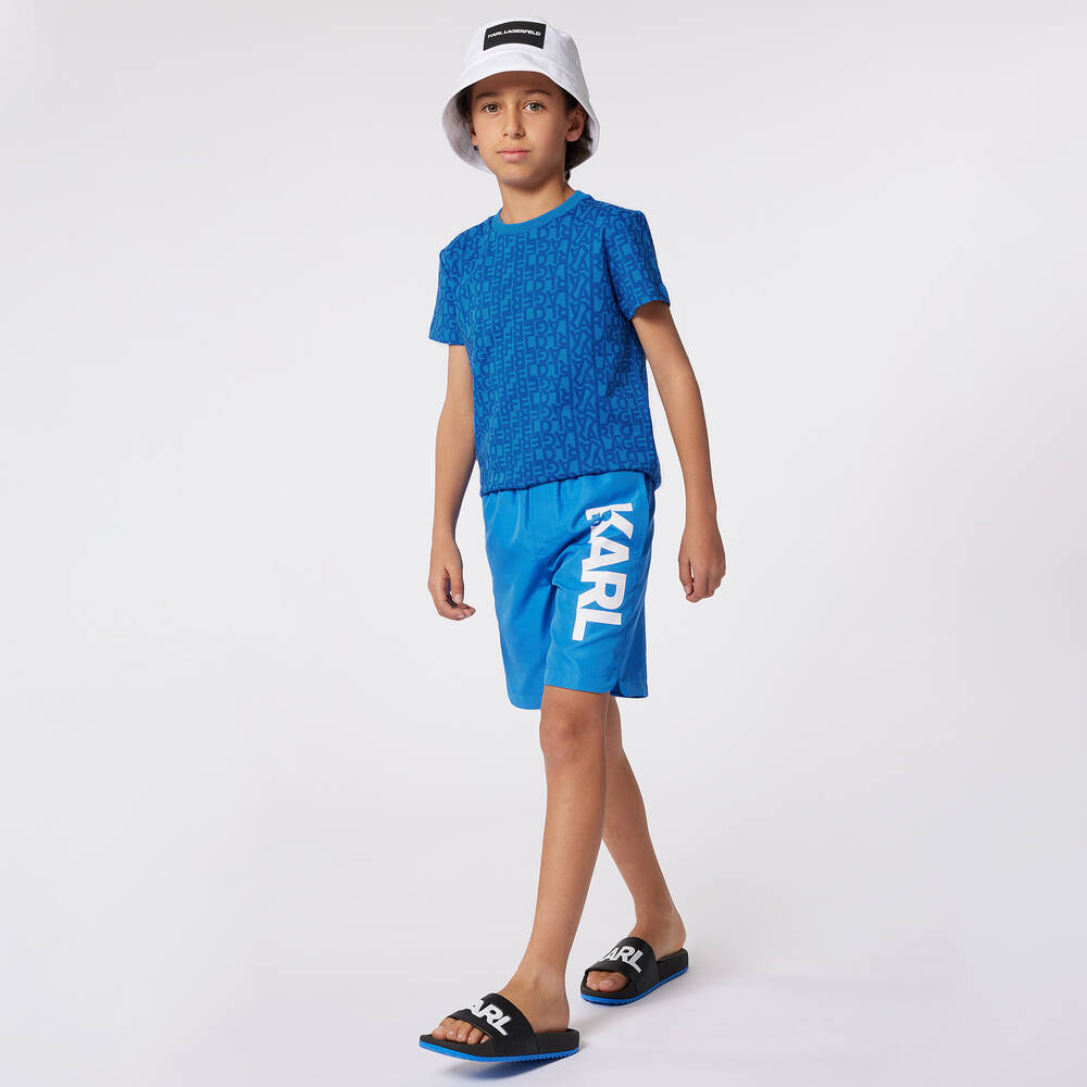 KARL LAGERFELD KIDS-Teen Boys Blue Cotton T-Shirt | Childrensalon Outlet