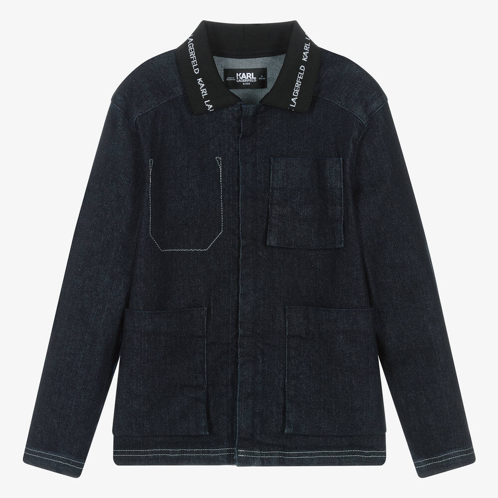 KARL LAGERFELD KIDS Teen Boys Dark Blue Zip Up Denim Jacket Childrensalon Outlet