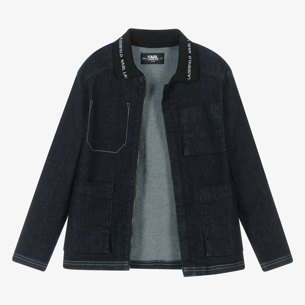 KARL LAGERFELD KIDS Teen Boys Dark Blue Zip Up Denim Jacket