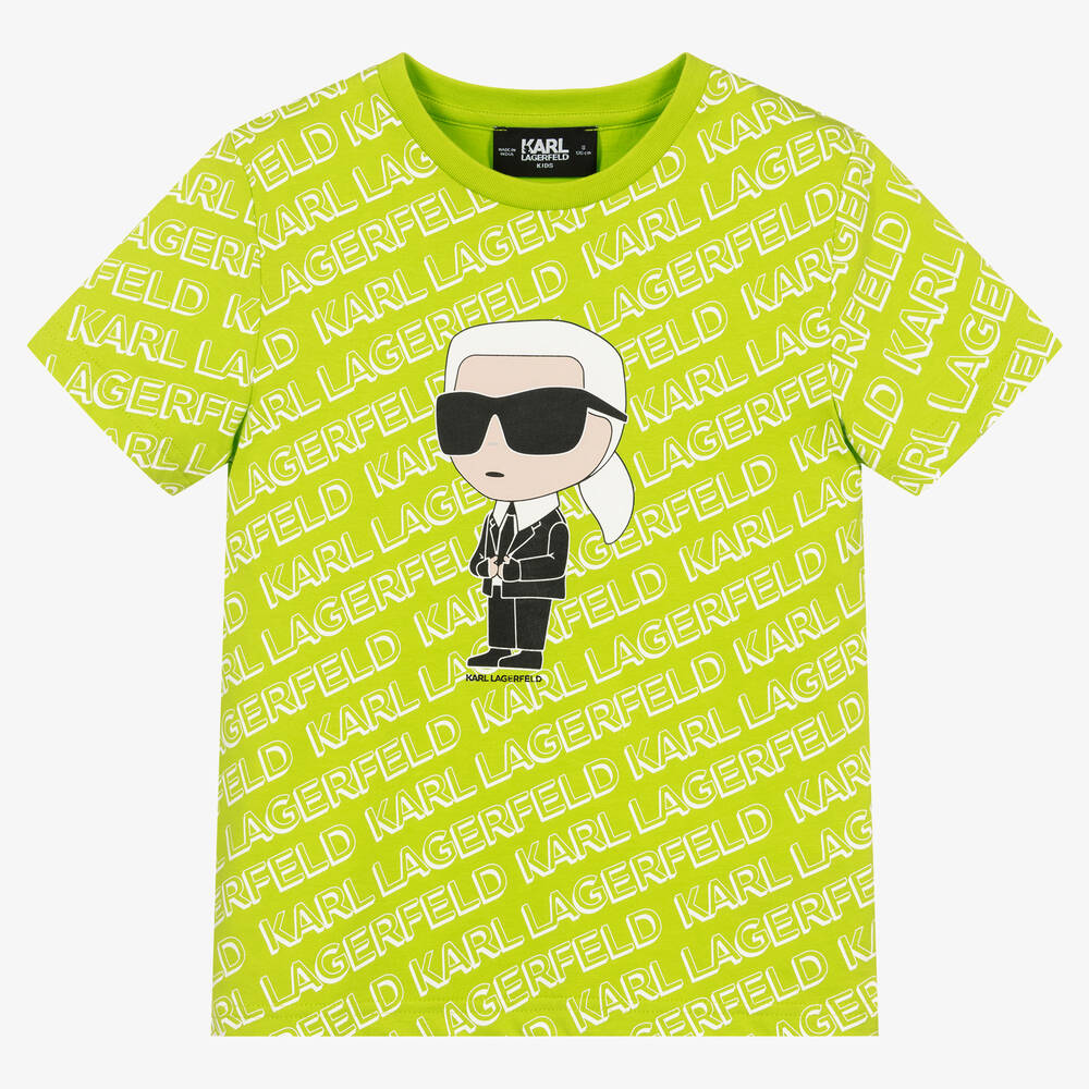 KARL LAGERFELD KIDS-تيشيرت تينز ولادي قطن عضوي لون أخضر ليموني | Childrensalon Outlet