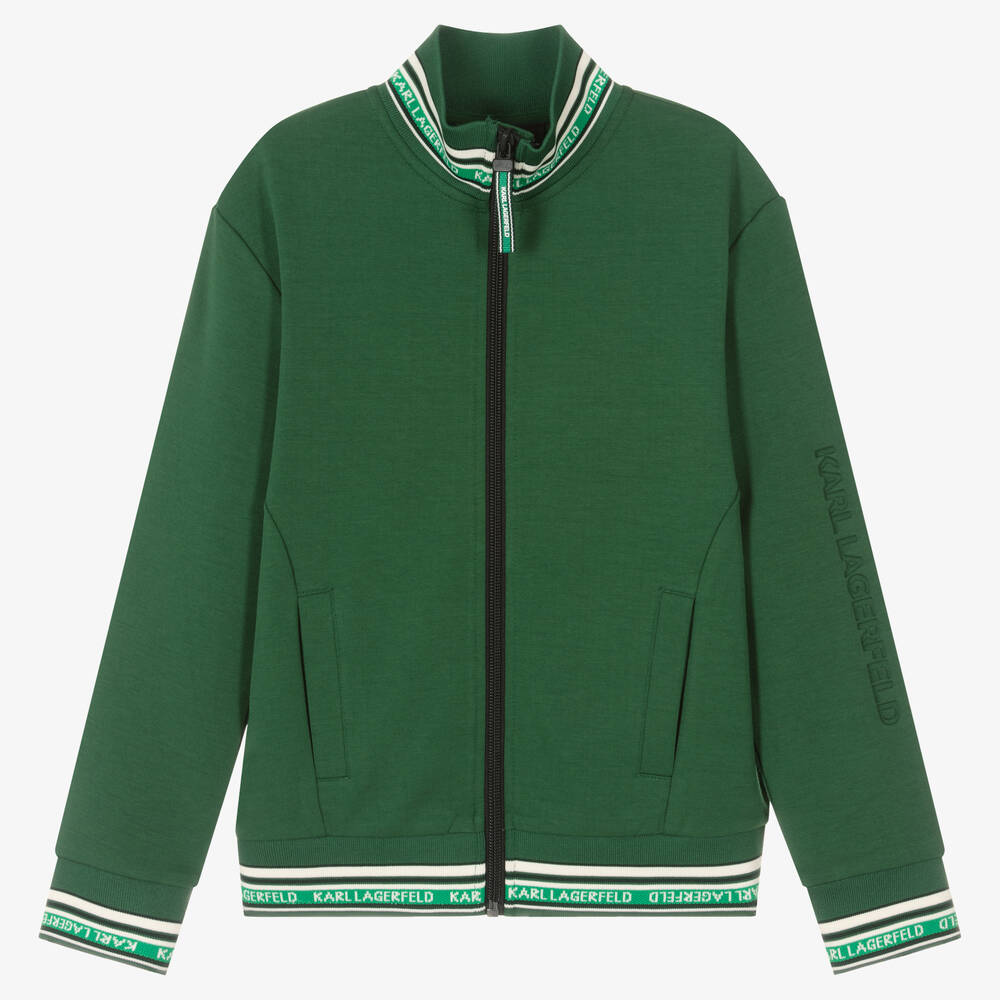 KARL LAGERFELD KIDS - Teen Boys Green Jersey Zip-Up Top | Childrensalon