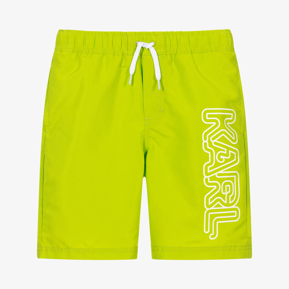 KARL LAGERFELD KIDS-Teen Boys Green Logo Swim Shorts | Childrensalon Outlet