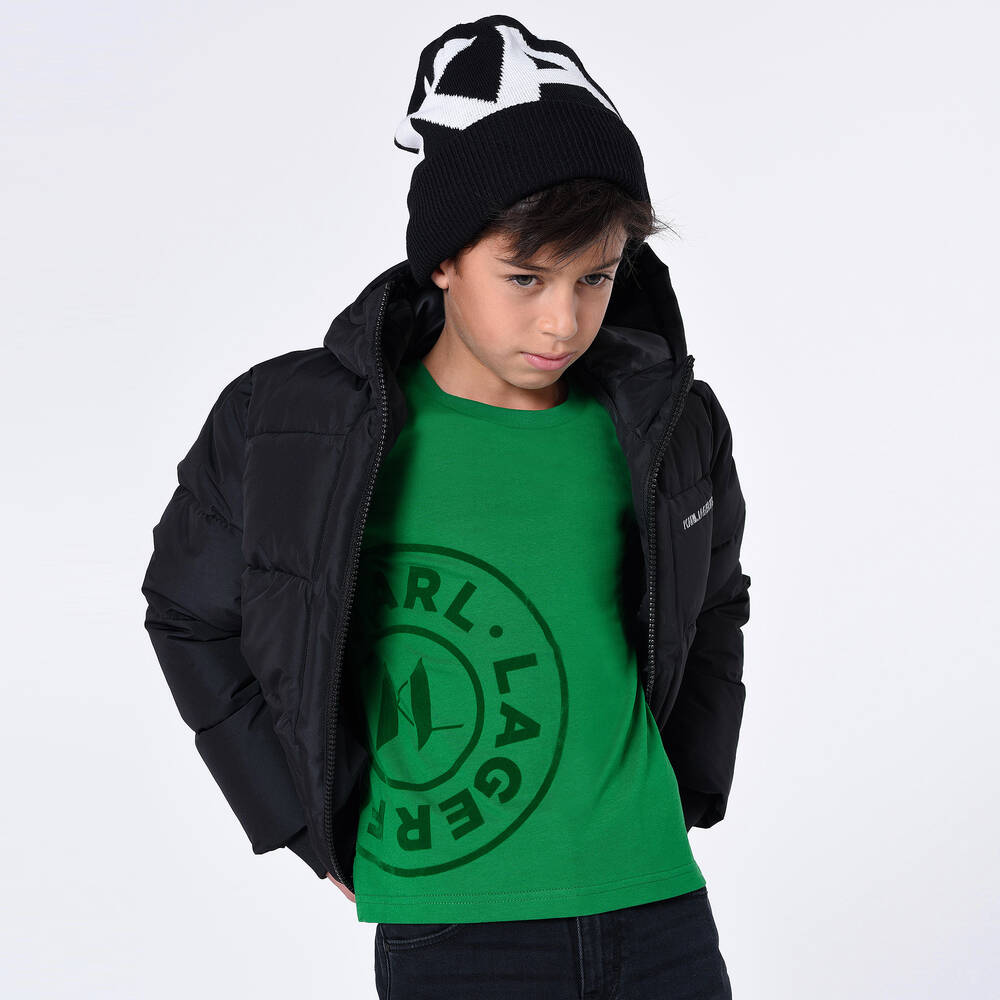 KARL LAGERFELD KIDS-Teen Boys Green Organic Cotton Top | Childrensalon Outlet