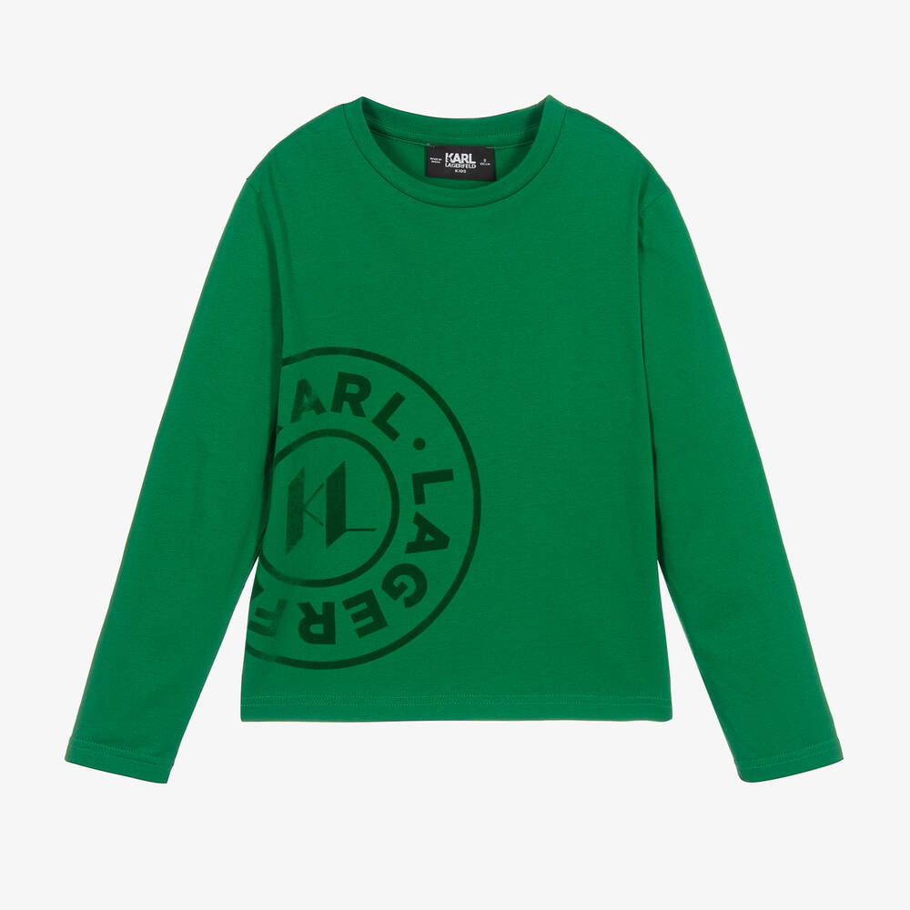 KARL LAGERFELD KIDS-توب قطن عضوي تويل لون أخضر تينز ولادي | Childrensalon Outlet