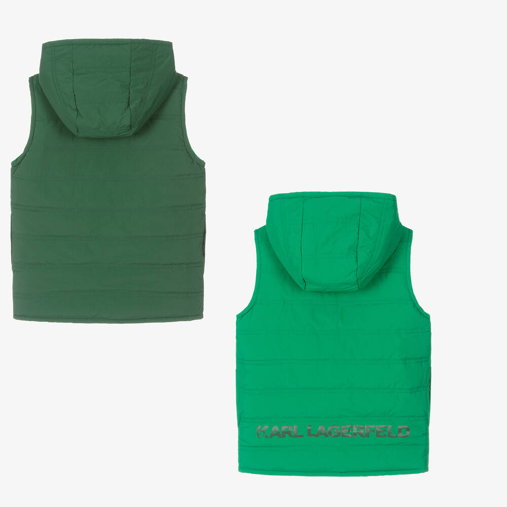 KARL LAGERFELD KIDS-Зеленый двусторонний жилет с капюшоном | Childrensalon Outlet