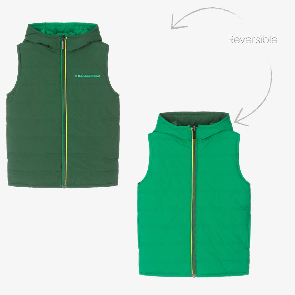 KARL LAGERFELD KIDS - Teen Boys Green Reversible Hooded Gilet | Childrensalon