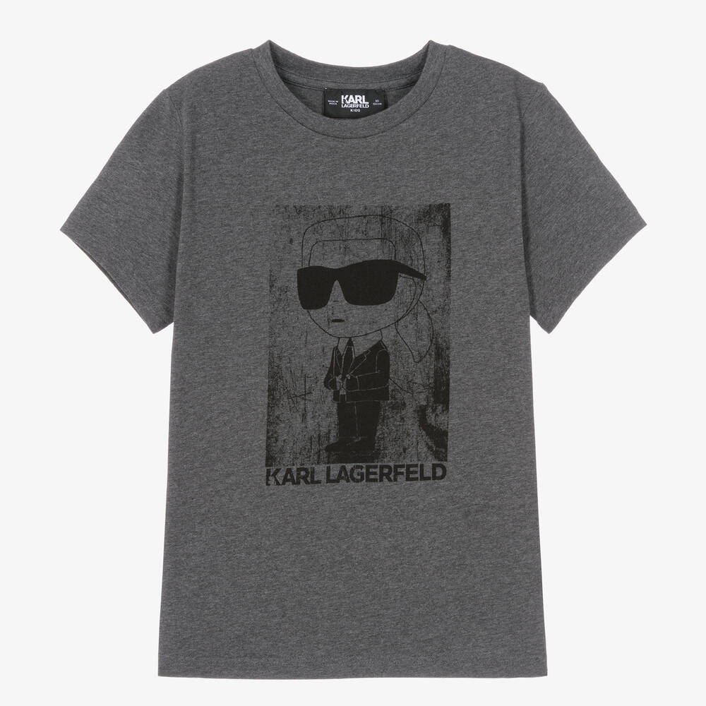 KARL LAGERFELD KIDS - Серая хлопковая футболка Karl | Childrensalon
