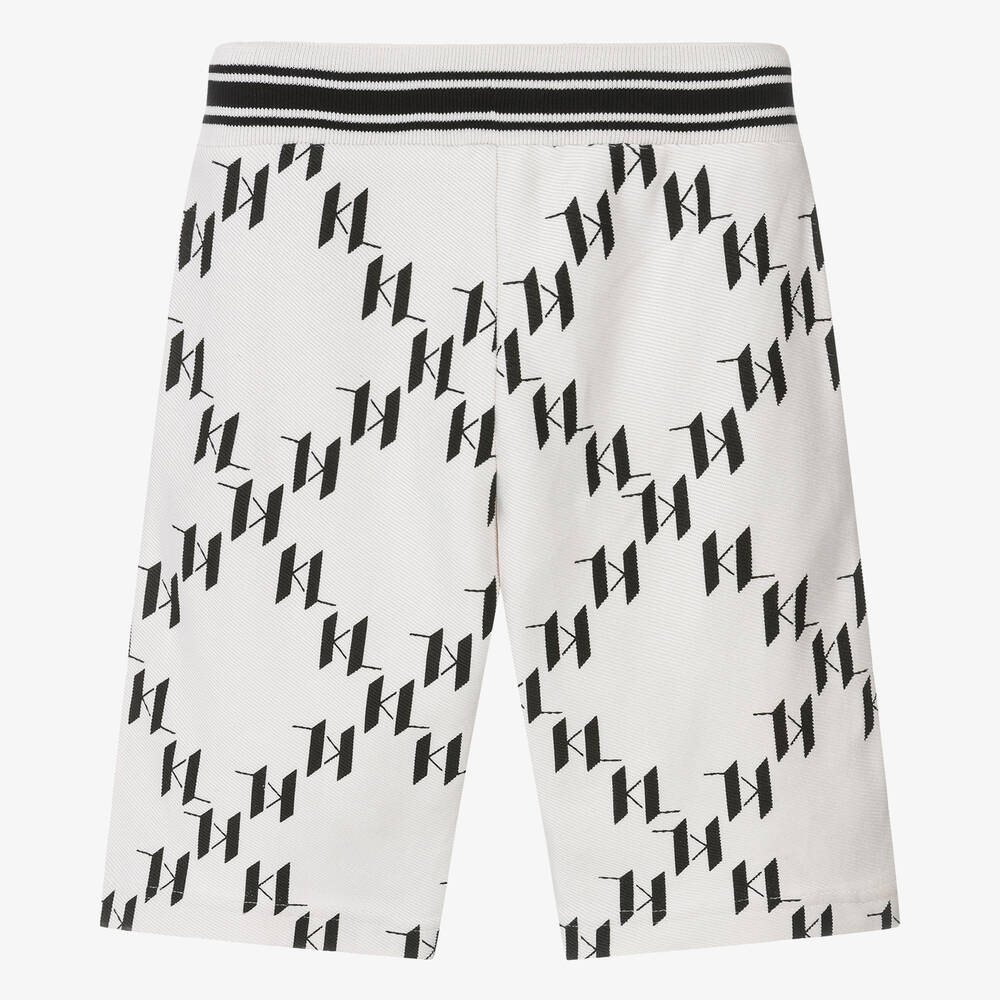 KARL LAGERFELD KIDS-شورت بطبعة مونوغرام قطن لون عاجي للمراهقين | Childrensalon Outlet