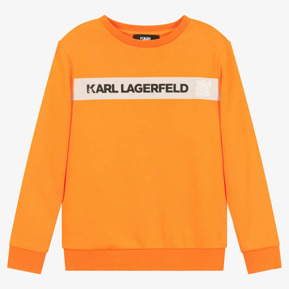 KARL LAGERFELD KIDS - سويتشيرت تينز ولادي قطن عضوي جيرسي لون برتقالي | Childrensalon