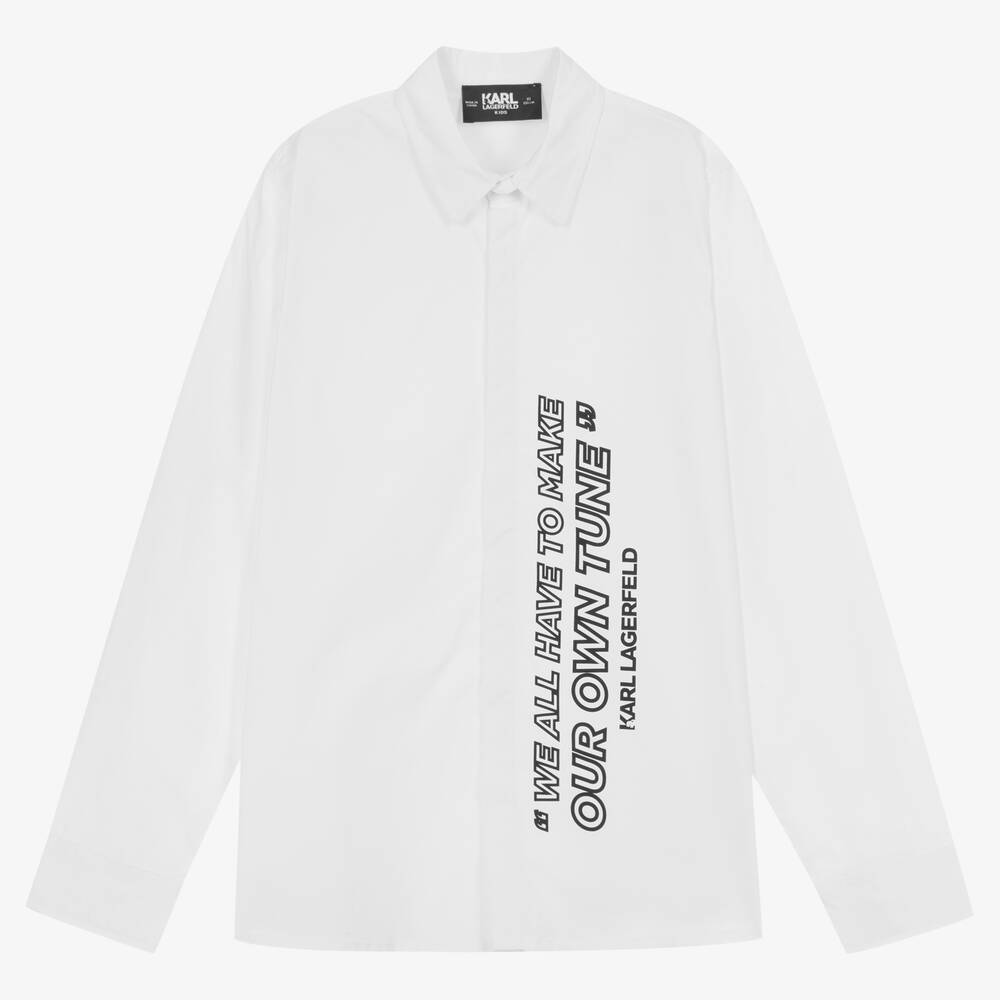 KARL LAGERFELD KIDS - قميص قطن بوبلين لون أبيض تينز ولادي | Childrensalon