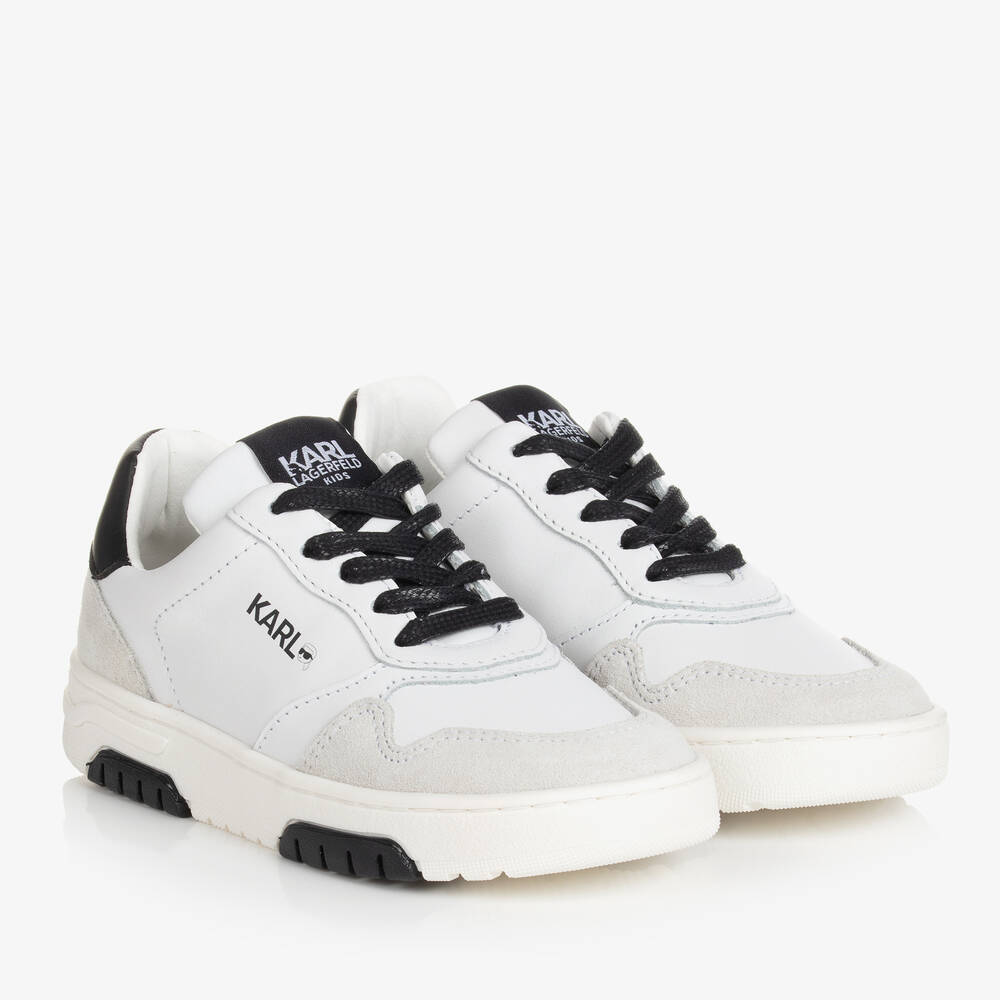 KARL LAGERFELD KIDS - Teen Boys White Leather Lace-Up Trainers | Childrensalon
