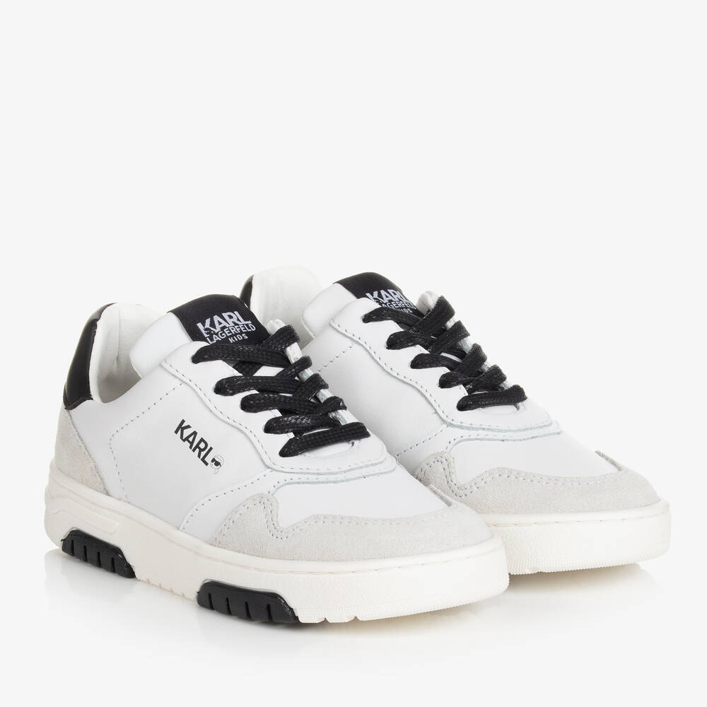 KARL LAGERFELD KIDS - Baskets blanches en cuir à lacets | Childrensalon