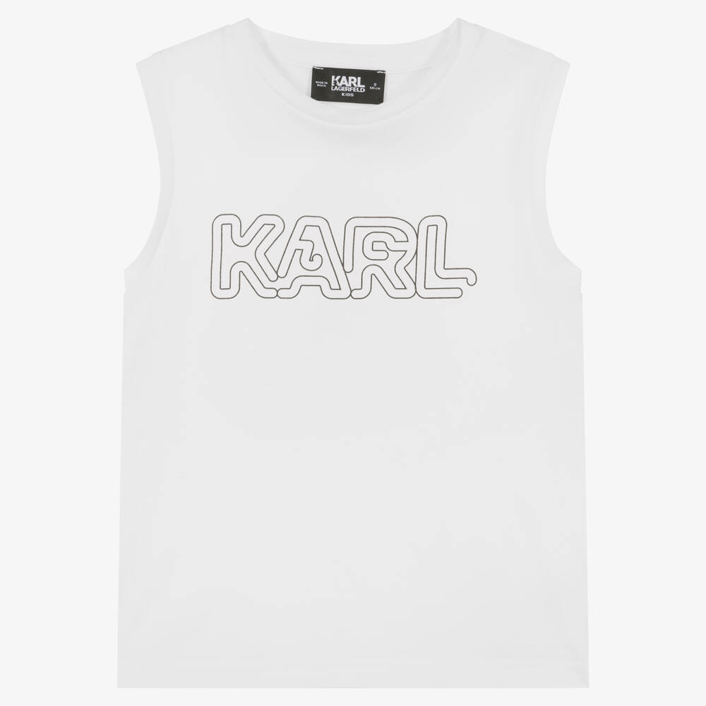 KARL LAGERFELD KIDS - Teen Boys White Sleeveless Logo T-Shirt | Childrensalon