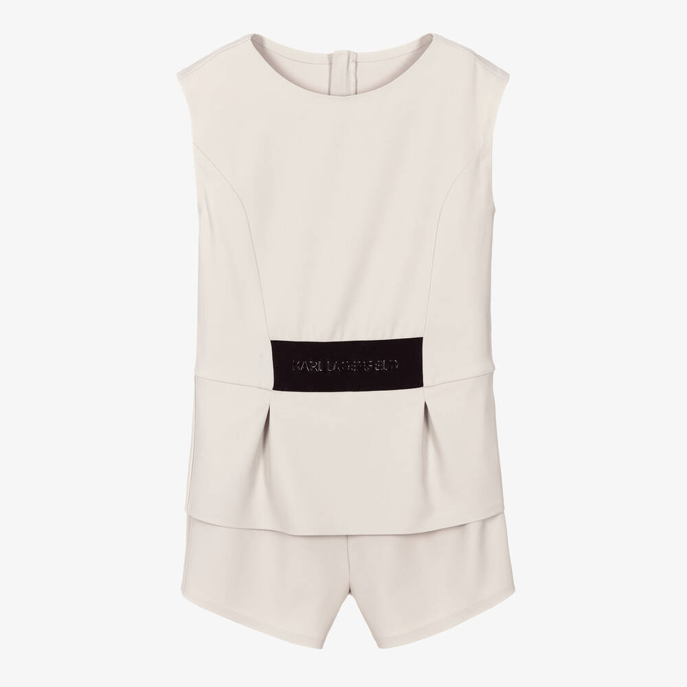 KARL LAGERFELD KIDS-Teen Girls Beige Crêpe Logo Playsuit | Childrensalon Outlet